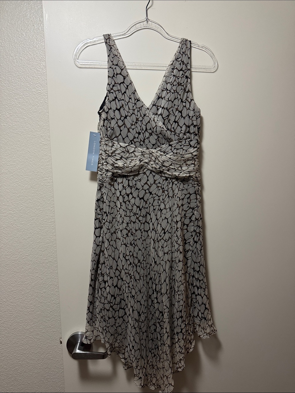 London Times One-Shoulder Printed Twist-Waist Dress - Black & White